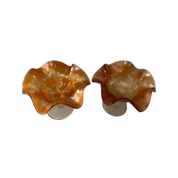 Vintage Fenton Marigold Holly and Berry 4” set of 2?compotes - Picture 3 of 8